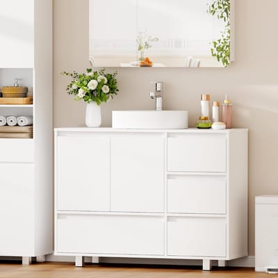 SNJY® Wastafelonderkast met Uitsparing - Wasbak Kastje Onderkast - Badkamerkast - 30D x 90B x 64,5H cm - Wit