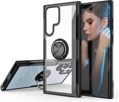 Hoesje Geschikt Voor Samsung Galaxy S22 Ultra Hoesje backcover met Magnetische ring houder ring – Zwart