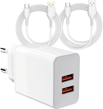 2.4A USB Lader met 2x USB C Kabels - 1 Meter - 12W - Oplader voor o.a A54, A25, A24, A23, A53