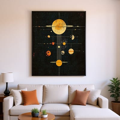 Vintage Space - Art paneel - Schilderij op canvas - Muurdecoratie modern - Schilderijen canvas met baklijst - Slaapkamer wanddecoratie canvas met baklijst 60x40 cm