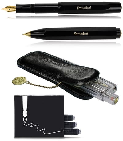Kaweco - Cadeau - pennenset - (4delig) - Etui - Vulpen Extra Fine - Balpen - Zwart - doosje inktpatronen