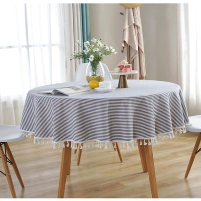 Gestreept Rond Tafelkleed Effen Kwast Tafelkleed Tafelkleed Katoen Linnen Tafelkleed Hoes Handdoek Obrus Tafelkleed Mantel Mesa diameter 60cm gray