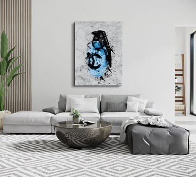 Kanwall - Schilderij - Luxe Fashion Grenade Woonkamer Slaapkamer Chanel Design Art ** Dik! Effect** - Zwart, Wit, Blauw En Grijs - 100 X 75 Cm