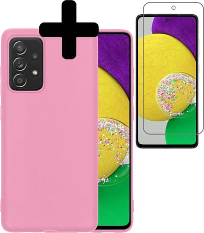 Hoesje - Met Screenprotector - Geschikt voor Samsung Galaxy A52s 5G - Sterk & Shockproof - Back Cover - Siliconen Case - Telefoon Hoes - Telefoonhoesjes - Roze