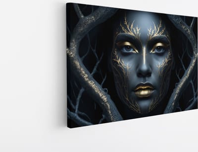 Saammp Canvas Schilderij - Takken met goud - Vrouw - abstract - 30x20 - Foto op canvas - Wanddecoratie - Muurdecoratie Woonkamer - Slaapkamer decoratie - Canvas Print