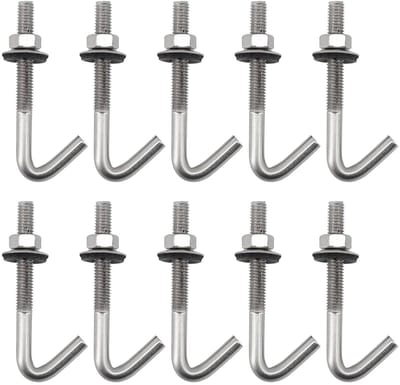 M6 x 130mm Dakhaken voor Betonnen Bevestiging, RVS Schroeven, J-Haken, Wandhaken met Moer en Ring, Duurzaam en Sterk