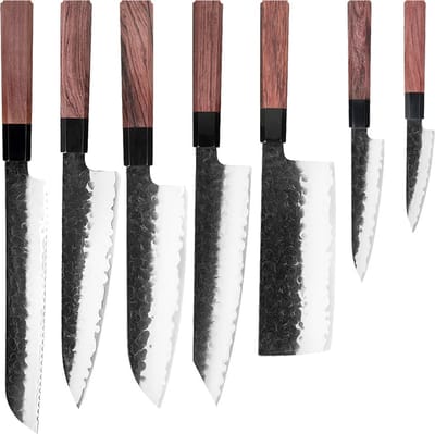 Shinrai Knives - Kurayami - 7-delige Damascus Messenset - Vlijmscherp - Luxe Cadeaubox - Perfect voor Thuischefs