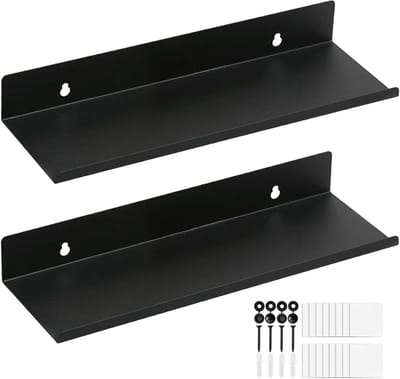2 Stuks Muurbevestigd met Schroeven en - 30cm Zwarte Floating Plank