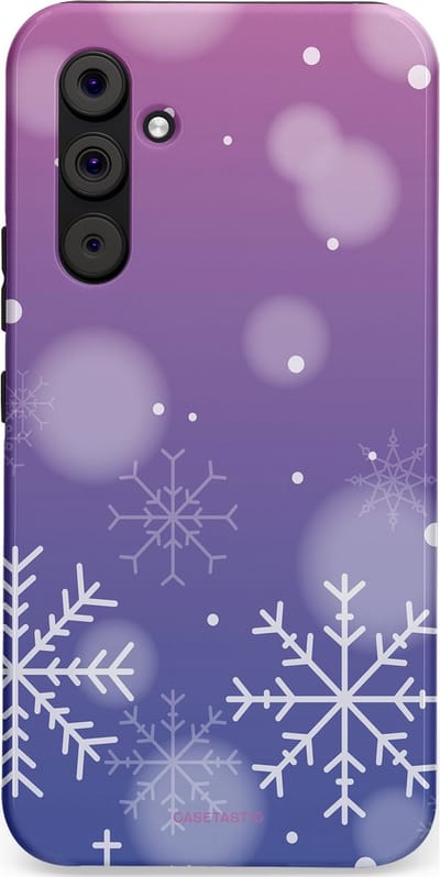 Casetastic hoesje geschikt voor Samsung Galaxy A54 (2023) 5G - Dubbellaagse bescherming - Winter Sneeuw Paarse Roze Gloed - Fashion Case - Lavendel