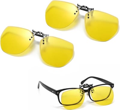 Clip-on nachtrijders met gele HD-lenzen voor overglasses - lichtgewicht en comfortabel, vermindert oogvermoeidheid, ideaal voor mannen en vrouwen tijdens nachtelijke ritten