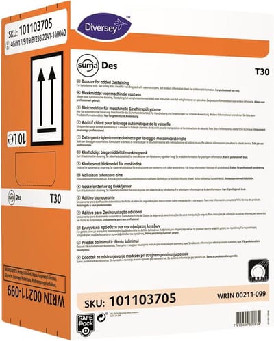 Diversey Suma 101103705 - Des T30 - vloeibaar vaatwas bleekmiddel - safepack 10 liter