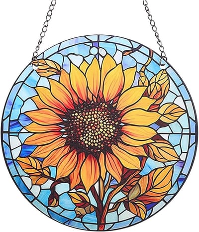 Sunflower Suncatcher Stained Glass - Window Pendants - Acrylic Sun Catcher Panel Decor - Yellow Sunflower Decor - Glass Suncatcher for Windows - Hangings for Garden Ornament