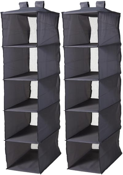 Redcliffs opbergkast - 2x - 5 planken - donkergrijs - polyester - opvouwbaar - kledingkast/organizer