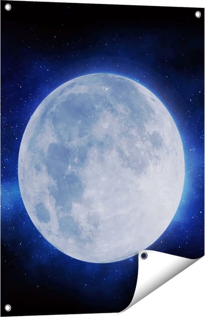 Gards Tuinposter Volle Maan in de Ruimte - 60x80 cm - Tuindoek - Tuindecoratie - Wanddecoratie buiten - Tuinschilderij
