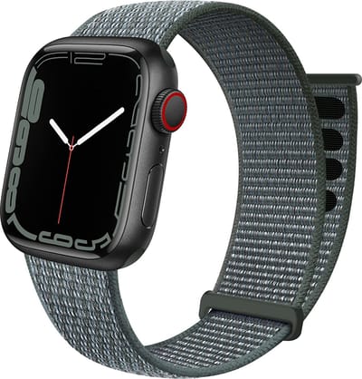 Strap-it Nylon Loop band - Geschikt voor Apple Watch bandje - Series 1/2/3/4/5/6/7/8/9/10/11/SE/SE2/SE3 - Grijs/groen - Nylon bandje met klittenband - Stof iWatch bandje voor maat: 38 / 40 / 41 / 42mm