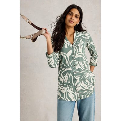 White Stuff Annie Longline Shirt Green Print Maat: 6 | Longsleeves Outlet | Dames | Groen