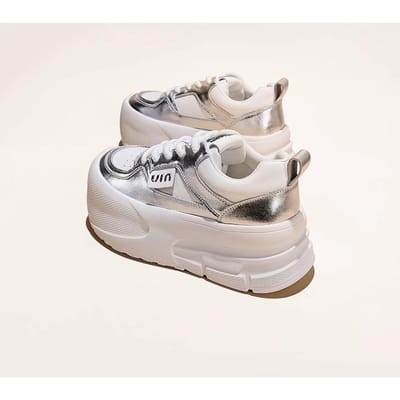 Schoenen met dikke zool van echt leer voor dames, nieuwe mode, alles-match, casual damesschoenen, hoogteverhogende sportschoenen 40 gray