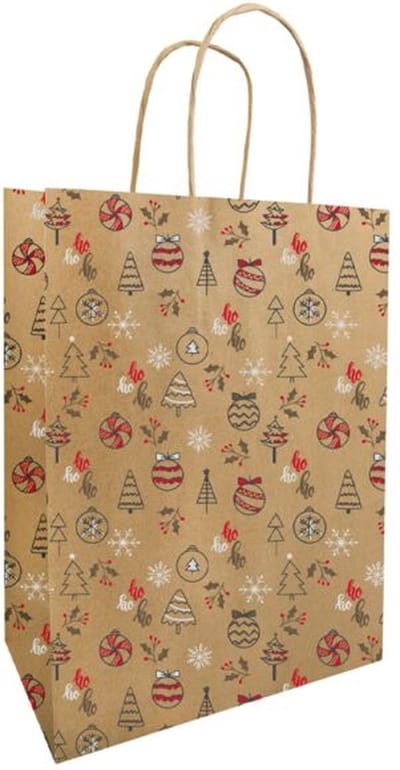 Luxe Kerst Kraft Papieren Feesttassen - 22 cm hoog / Cadeautas / Tas Kerstmis - Christmas Kerstbal / Kerstboom - Draagtassen - Tas / Tasjes - Goodiebags / Draagtas - Zakjes - Gedraaid handvat | Kado - Cadeau - Geschenk - Verpakking - DH collection