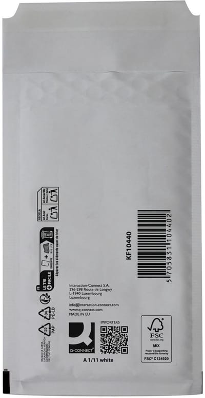 Q-CONNECT luchtkussenenveloppen, wit, 1-A, 120 x 175 mm, doos van 200 stuks