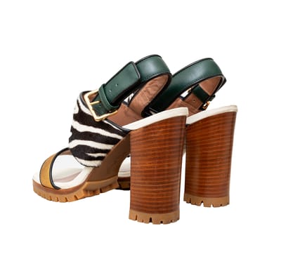 Marni Geverfde Kalfsleren Blokhak Sandalen - '20s