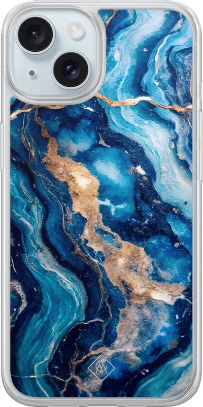 Casimoda® hoesje - Geschikt voor iPhone 14 - Ocean Marble - 2-in-1 case - Schokbestendig - Water - Verhoogde randen - Blauw, Transparant