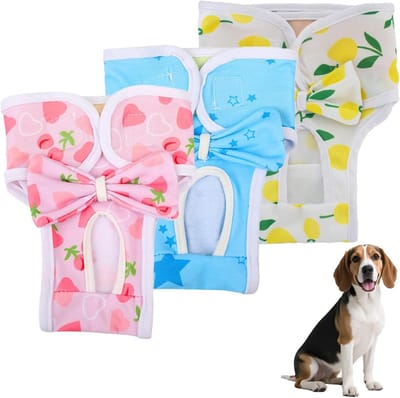 Herbruikbare hondenluier set van 3, wasbare menstruatiebroekjes voor vrouwelijke honden, comfortabele en absorptieve puppy luiers, ideaal voor loopsheid en incontinentie (XL 34-40cm)