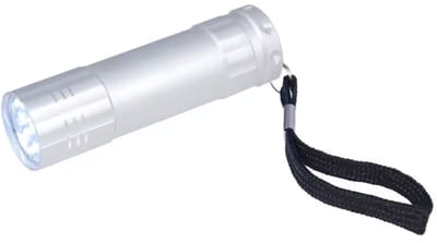 LED zaklamp - Kleine zaklamp - 9 LED's zaklamp - Zilverkleurig - 9CM - Met handig koordje - Excl (AAA) batterijen - CHPN