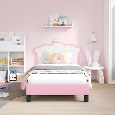 vidaXL - Kinderen - bedframe - met - hoofdboard - Roze - 80 - x - 160 - cm - PU