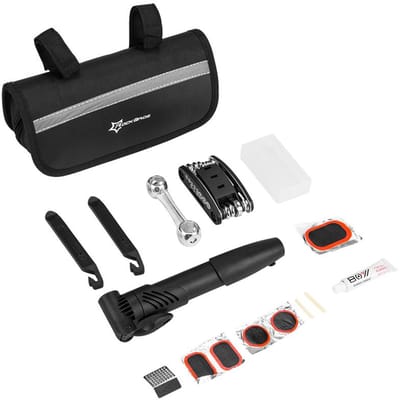 Rockbros - Reparatieset Fiets - Multitool, Mini-Pomp & Bandenplak Set - Frame Bevestiging - Zwart