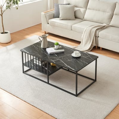 Salontafel Raukurg marmerlook zwart 120x60x44 cm [en.casa]