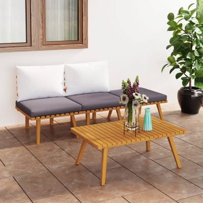 vidaXL - 4-delige - Loungeset - met - kussens - massief - acaciahout