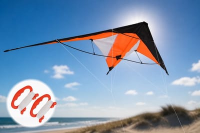 HEM Stuntvlieger Oranje 120x50 cm – Dual Line Sportvlieger – Inclusief 30 Meter Lijnen en Handgrepen – 190T Polyester – Glasvezel Frame – Voor Beginners en Gevorderden – Strand en Park – Inclusief HEM Microvezeldoekje