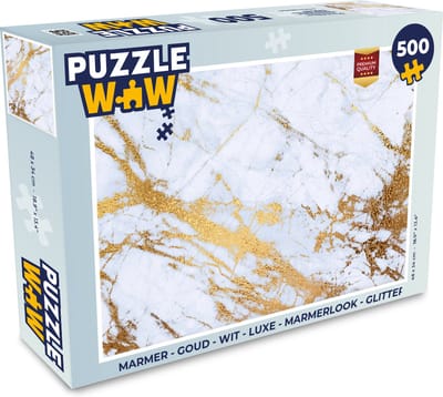 Puzzel Marmer - Goud - Wit - Luxe - Marmerlook - Glitter - Legpuzzel - Puzzel 500 stukjes