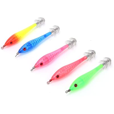 5 pièces Calamars Luminueux Leurres Artificiels de Pêche avec Hameçons à 2 Étages Accessoires d'Équipement de Pêche pink