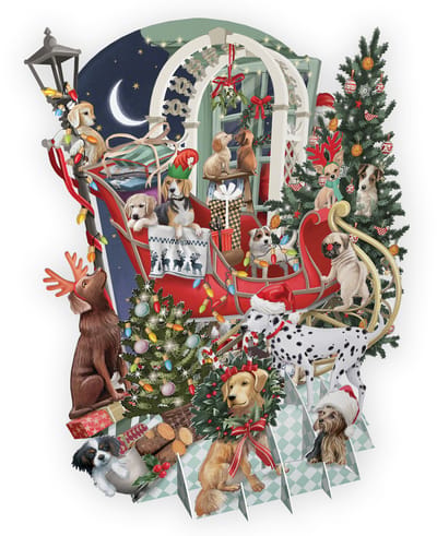 3D-Pop Up Wenskaart Doggie Noel - Laser gesneden kerstkaart