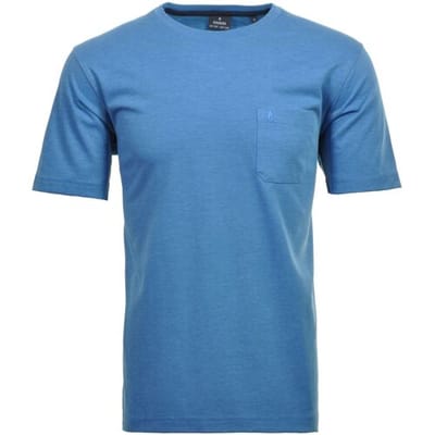 Ragman T-Shirt Softknit Uni Easy Care Round Neck Breast Pocket Aqua / male