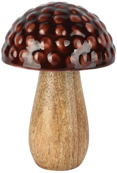 Dekoratief | Paddenstoel 'Bubbly', bruin/naturel, metaal/hout, 8x8x12cm | A258241