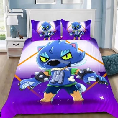Jeux d'Anime B-Brawl Leon Ensemble de Literie Jeux Housse de Couette Taie d'Oreiller Adulte Garçon Fille Décoration de Chambre à Coucher Cadeaux pour Enfants (135x200cm)