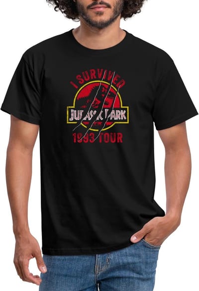 Jurassic Park Bekrast Logo I Survived 1993 Tour T-Shirt Heren