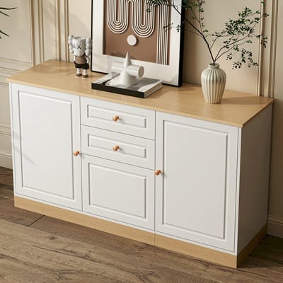 Dressoir - Met 3 Deuren en 2 Lades - Multifunctionele Opbergkast - MDF - Wit