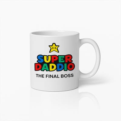 Super Daddio Mok 330ml – “The Final Boss” Grappige Koffiekop – Gamer Cadeau voor Vaders & Retro Game Fans