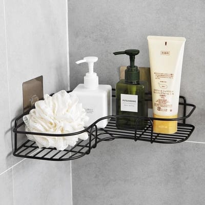 Étagère de salle de bain Rack de rangement de douche Toliet Holder Shampooing Support de support de stockage Accessoires de salle de bain Rack d’organisateur de cuisine 1PC noir