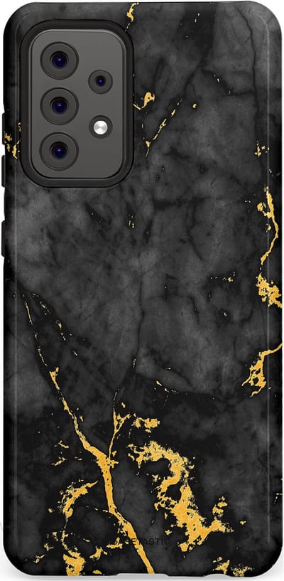 Casetastic hoesje geschikt voor Samsung Galaxy A52 (2021) 5G / Samsung Galaxy A52 (2021) 4G - Dubbellaagse bescherming - Zwarte Marmer Goud - Fashion Case - Zwart Goud