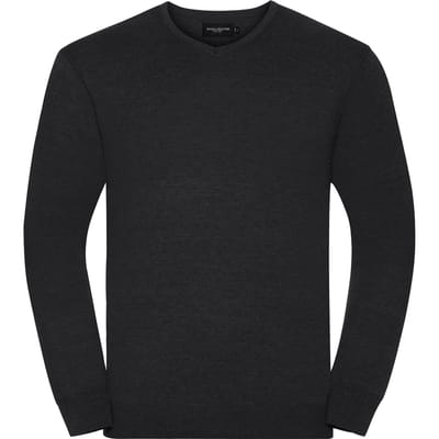 Russell Collection Heren Gebreid V Hals Sweatshirt (Houtskool mergel)