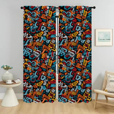 Rideaux occultants Art Graffiti 2 Pièces Stores Décoration Halloween Rideaux de Cuisine pour Rideau de Salon Cloison Élégant W50xH70cmx2pcs-CL blue