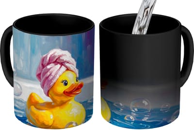 Magische Mok - Foto op Warmte Mokken - Koffiemok - Creatief - Badeend - Kleurrijk - Magic Mok - Beker - 350 ML - Theemok