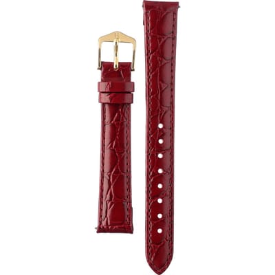 HIRSCH Crocograin Horlogebandje - Glanzend kalfsleer met krokodillenmotief, 14 mm Breedte bevestiging, bordeaux - glanzend goud Sluit - Eenvoudig ontwerp met een elegante touch
