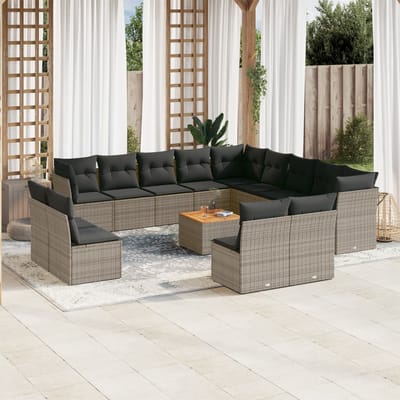 vidaXL - 14-delige - Loungeset - met - kussens - poly - rattan - grijs