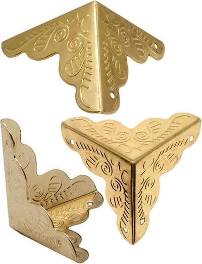 10 x antieke meubelhoeken, beschermende hoeken, hoekbeschermers, randbescherming, fittingen voor dozen, meubels, plank, tafel, goudgoud, messing look, inclusief spijkers, set van 10 stuks