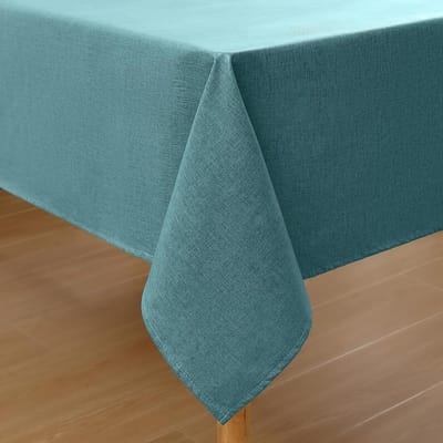 Famanu - Tafelkleed met linnenlook, afwasbaar, lotuseffect, rechthoekig, 140 x 300 cm, tafelzeil, waterafstotend, tafellinnen, vlekbescherming, blauwgroen